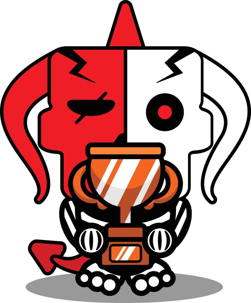 halloween tekenfilm rood duivel bot mascotte karakter vector illustratie schattig schedel Holding trofee