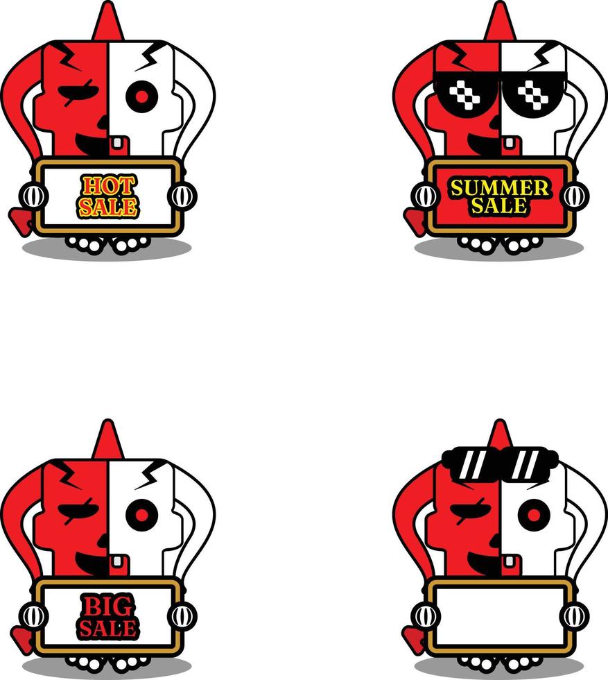 tekenfilm rood duivel bot mascotte karakter halloween schattig schedel vector illustratie reeks bundel zomer uitverkoop