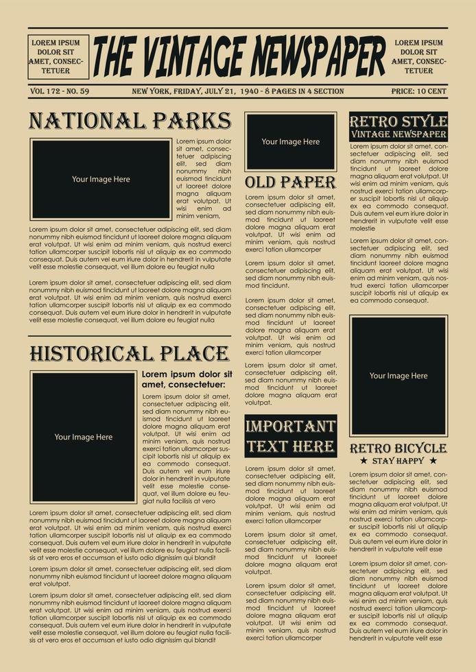 krant- Pagina's in vintage, retro bewerkbare krant- vector