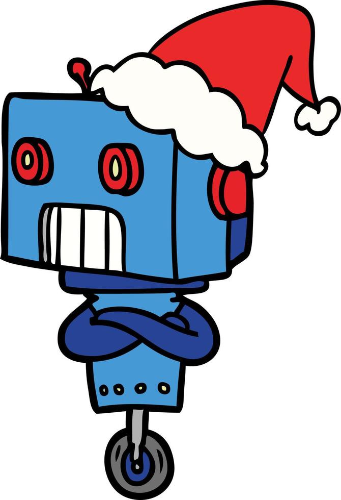 lijntekening van een robot met een kerstmuts vector