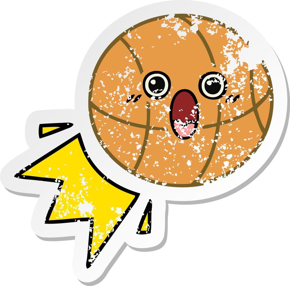 verontruste sticker van een schattige cartoonbasketbal vector