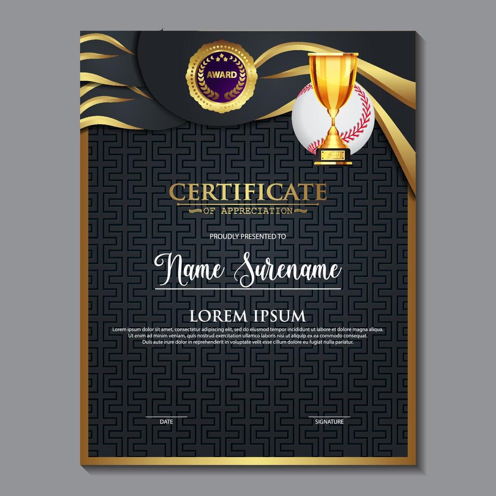 basketbal certificaat ontwerp met goud kop reeks vector. basketbal. sport- prijs sjabloon. vector