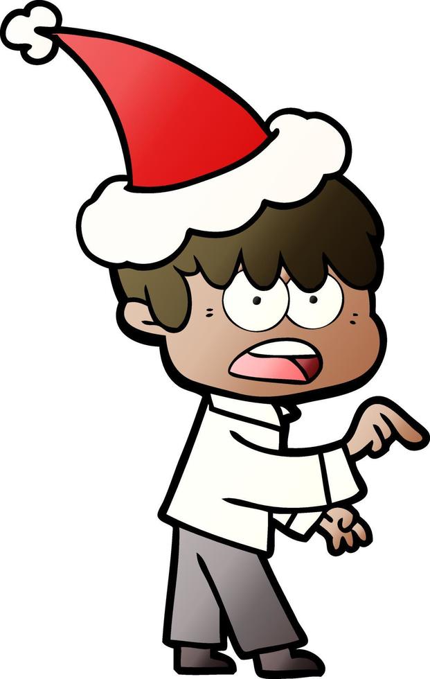 bezorgde gradiëntcartoon van een jongen die een kerstmuts draagt vector