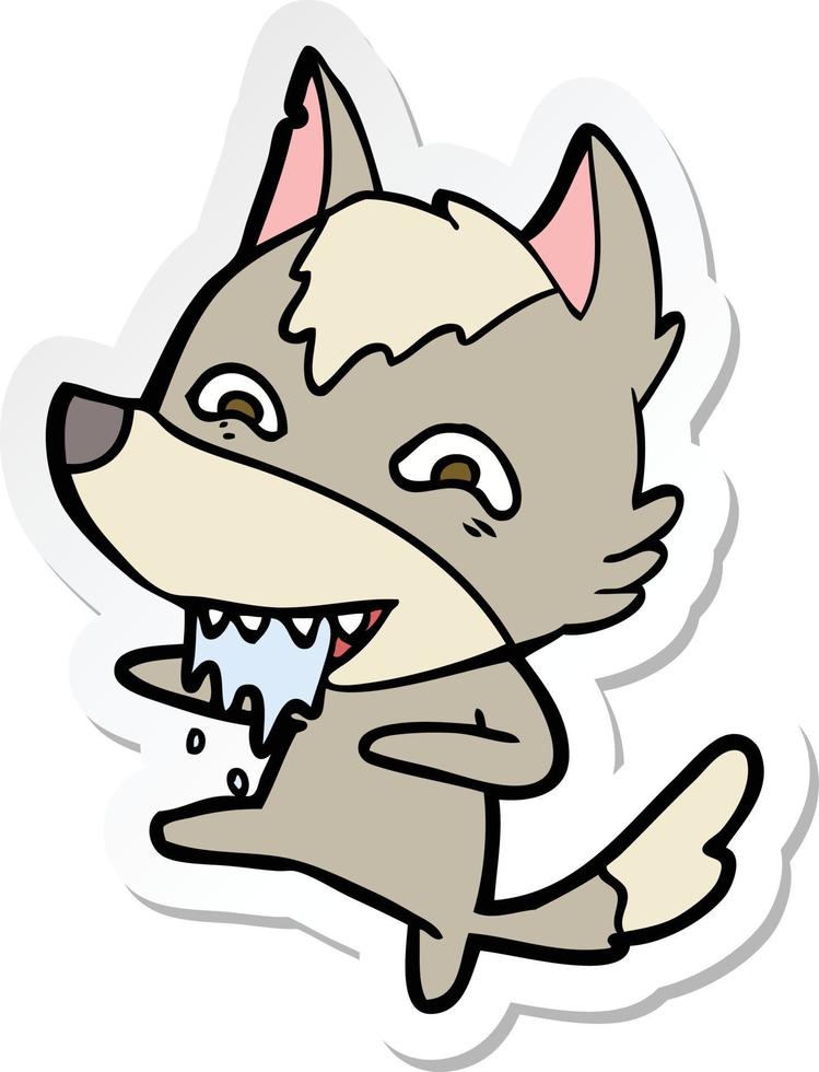 sticker van een cartoon hongerige wolf vector