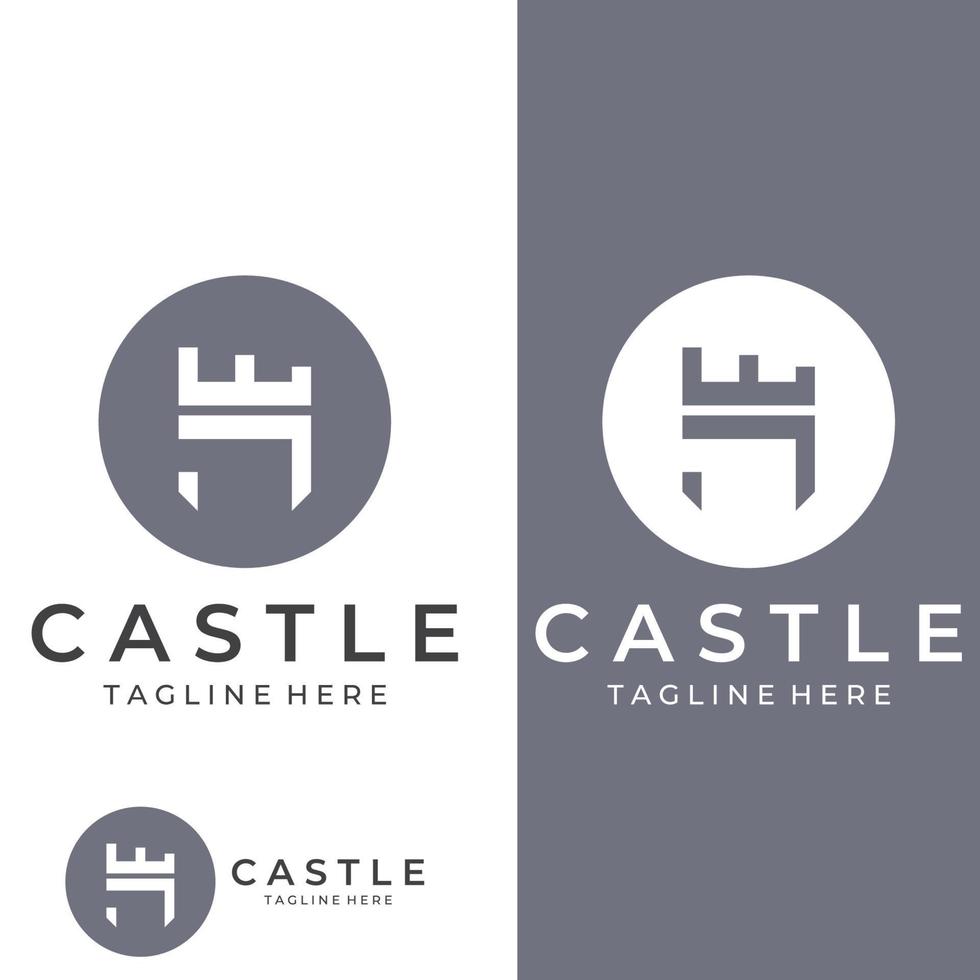 kasteel logo silhouet, kasteel logo met schild combinatie vector illustratie ontwerpsjabloon.