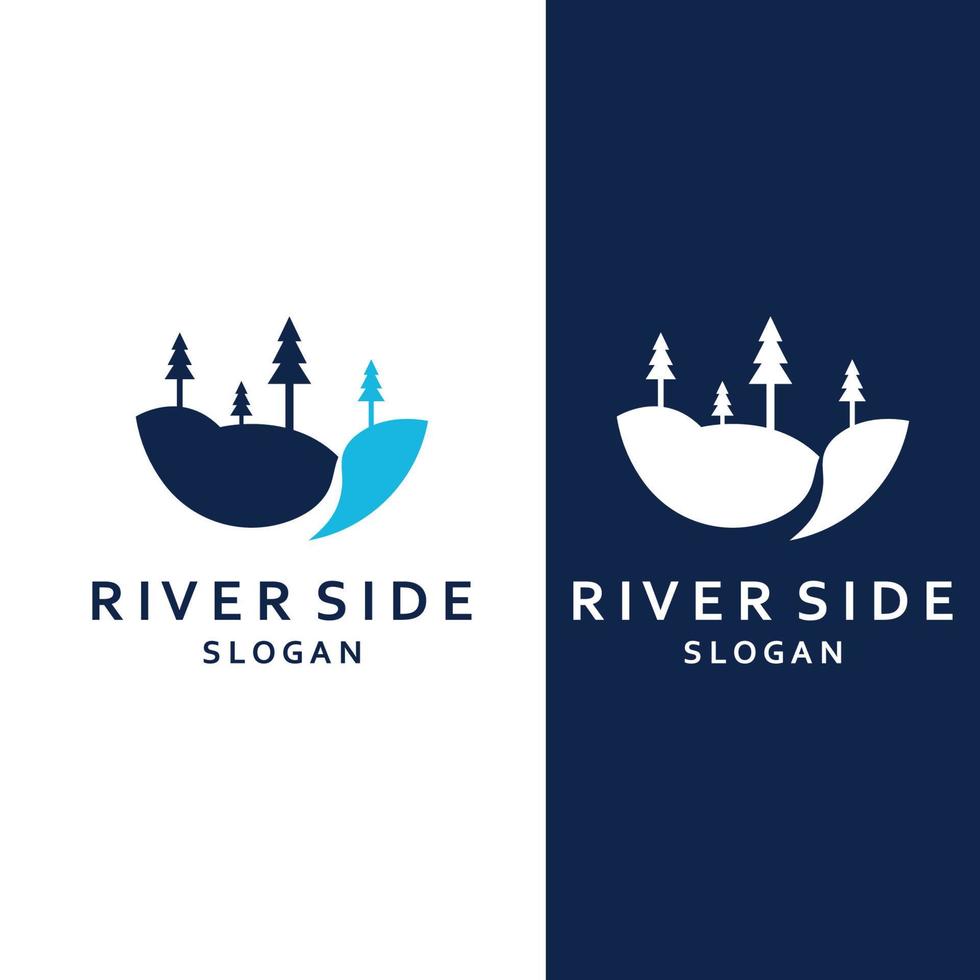 logos van rivieren, kreken, rivieroevers en stromen. rivier- logo met combinatie van bergen en bouwland met concept ontwerp vector illustratie sjabloon.