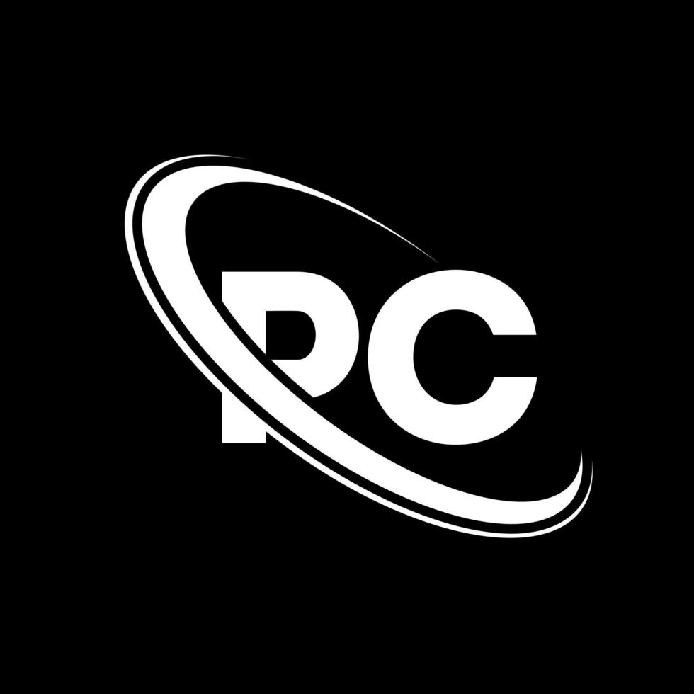 pc logo. p c ontwerp. wit pc brief. pc brief logo ontwerp. eerste brief pc gekoppeld cirkel hoofdletters monogram logo. vector