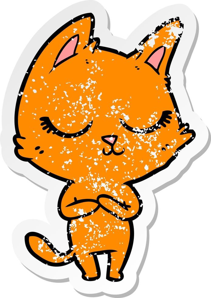 verontruste sticker van een kalme cartoonkat vector