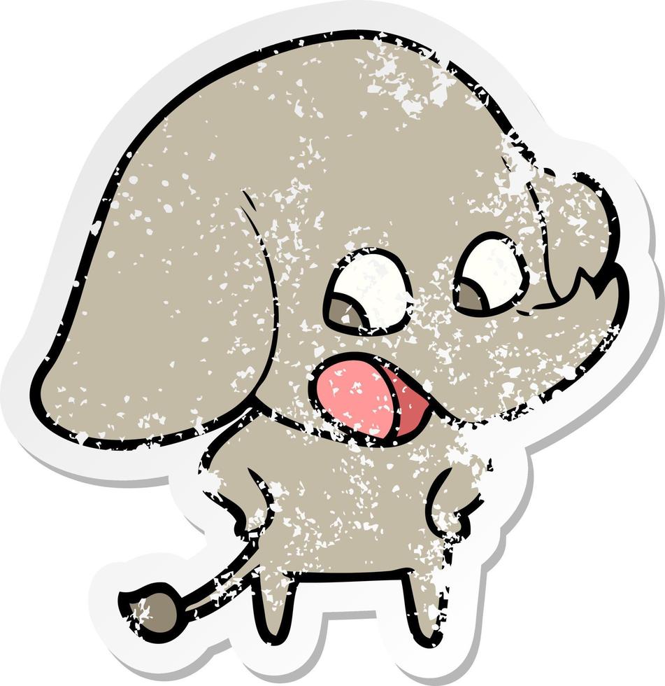 verontruste sticker van een schattige cartoonolifant vector