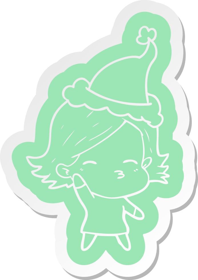 tekenfilmsticker van een vrouw met een kerstmuts vector