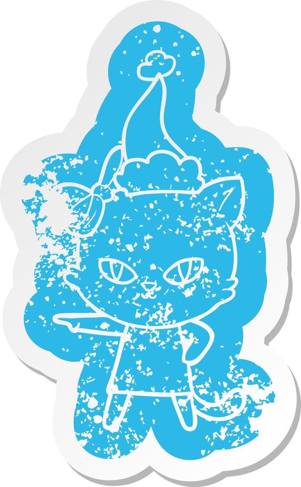 schattig tekenfilm verontrust sticker van een kat vervelend jurk vervelend de kerstman hoed vector