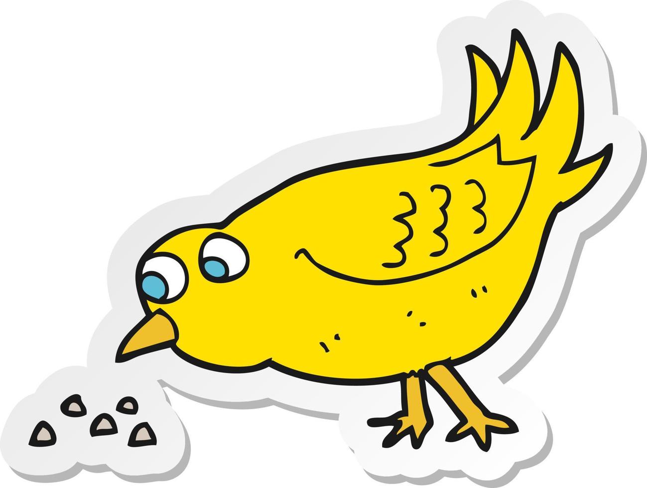 sticker van een tekenfilm vogel pikken zaden vector