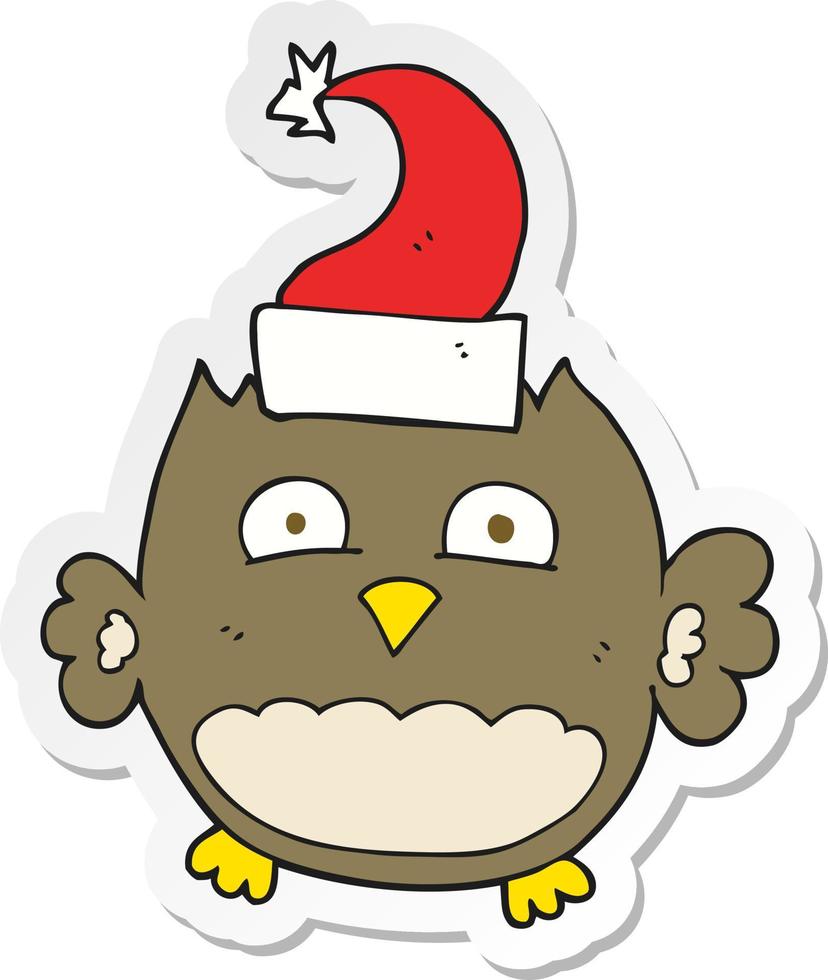 sticker van een tekenfilm uil vervelend Kerstmis hoed vector