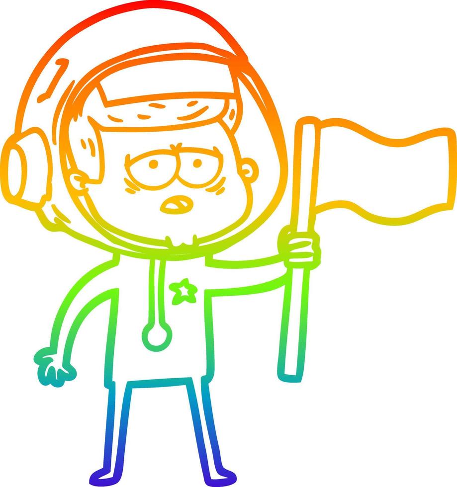 regenbooggradiënt lijntekening cartoon moe astronaut vector