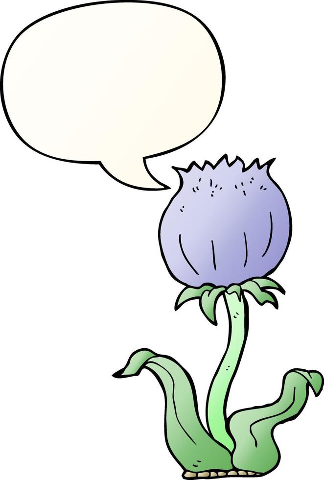 cartoon wilde bloem en tekstballon in vloeiende verloopstijl vector