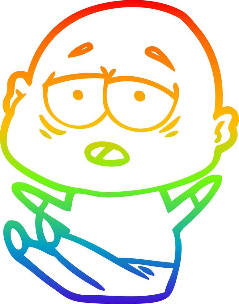 regenbooggradiënt lijntekening cartoon moe kale man vector