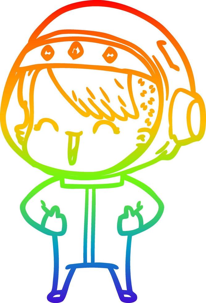 regenbooggradiënt lijntekening happy cartoon space girl vector