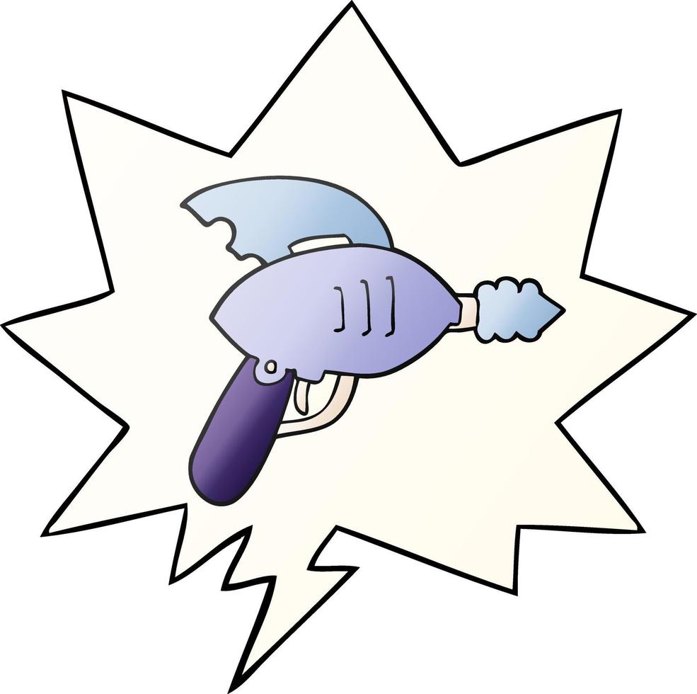 cartoon ray gun en tekstballon in vloeiende verloopstijl vector