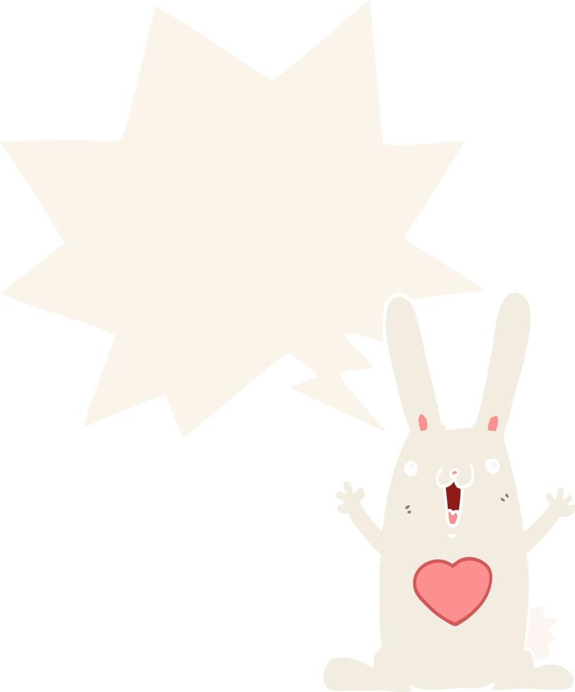 cartoon konijn verliefd en tekstballon in retro stijl vector
