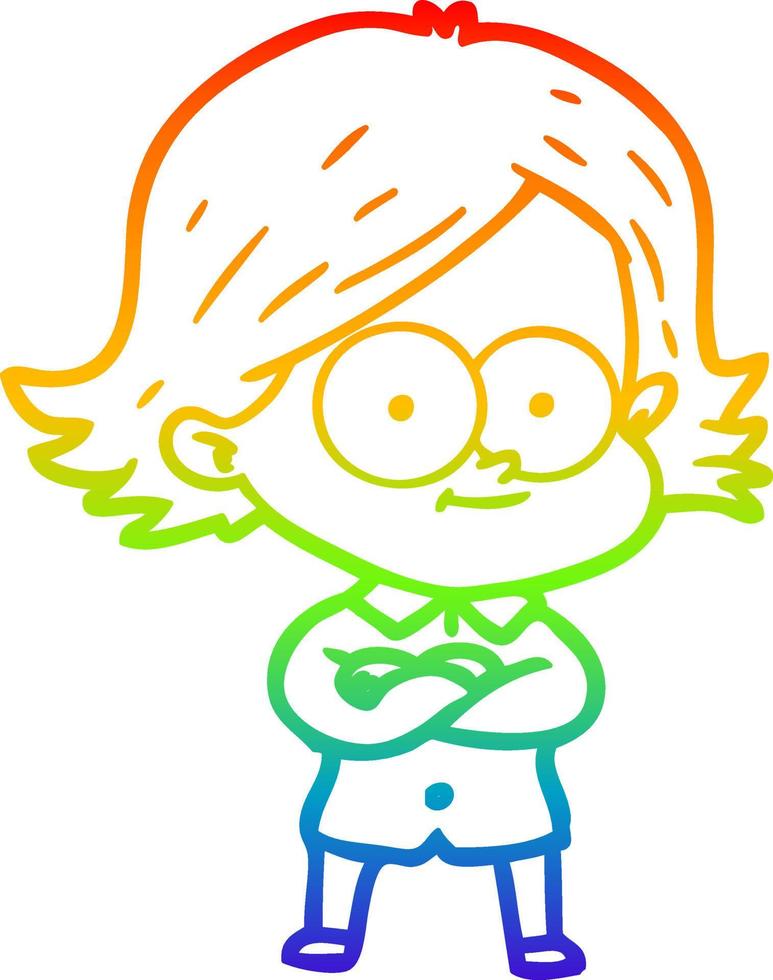 regenbooggradiënt lijntekening happy cartoon girl vector