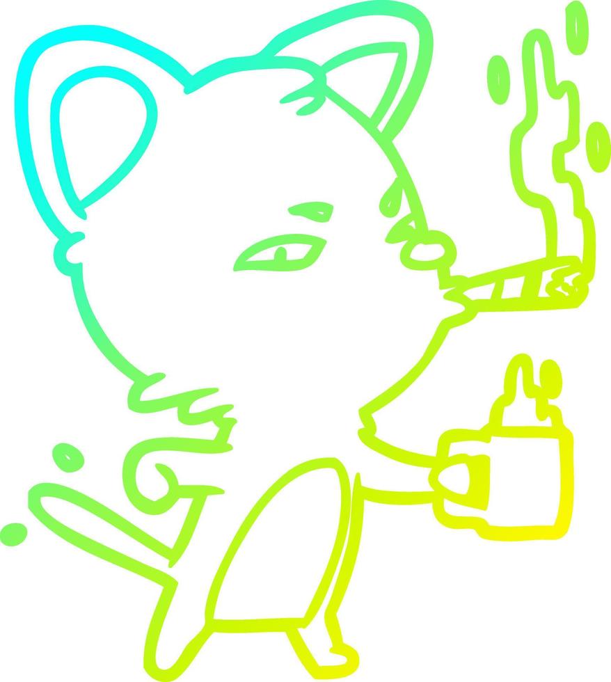 verkoudheid helling lijn tekening echt bedrijf kat met koffie en sigaar vector