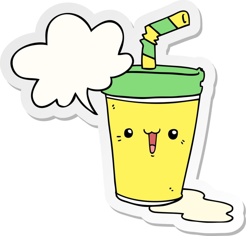 leuke cartoon frisdrank en tekstballon sticker vector