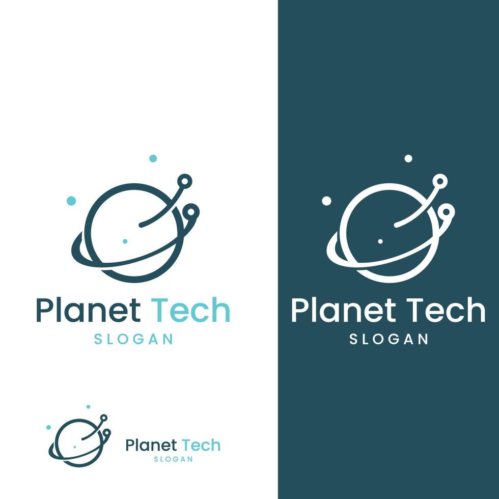 modern digitaal tech wereld logo, globaal of tech planeet, en digitaal tech bescherming. logo met concept vector illustratie sjabloon.