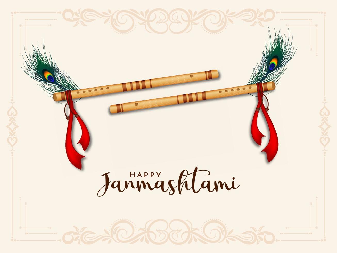 gelukkig janmashtami festival achtergrond met fluiten vector