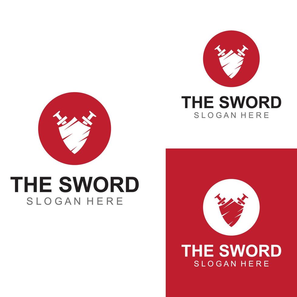 zwaard, schild en koning zwaard logo. logo ontwerp vector illustratie sjabloon.