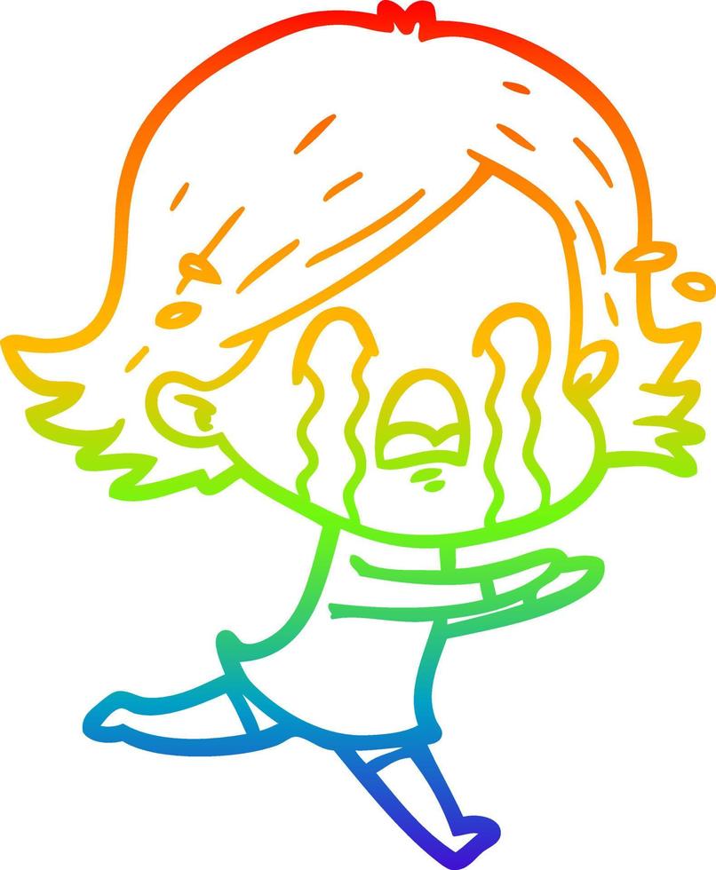 regenbooggradiënt lijntekening cartoon vrouw huilen vector