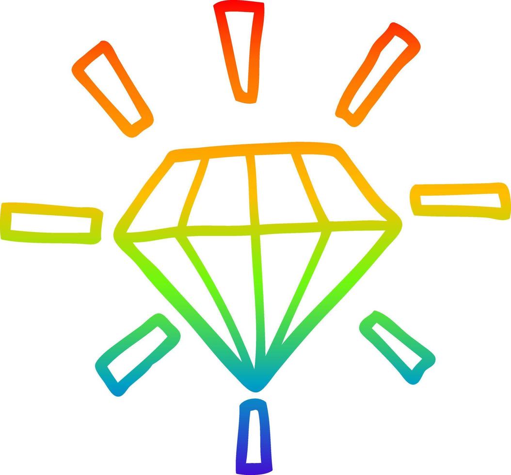 regenboog gradiënt lijntekening cartoon tattoo diamant vector