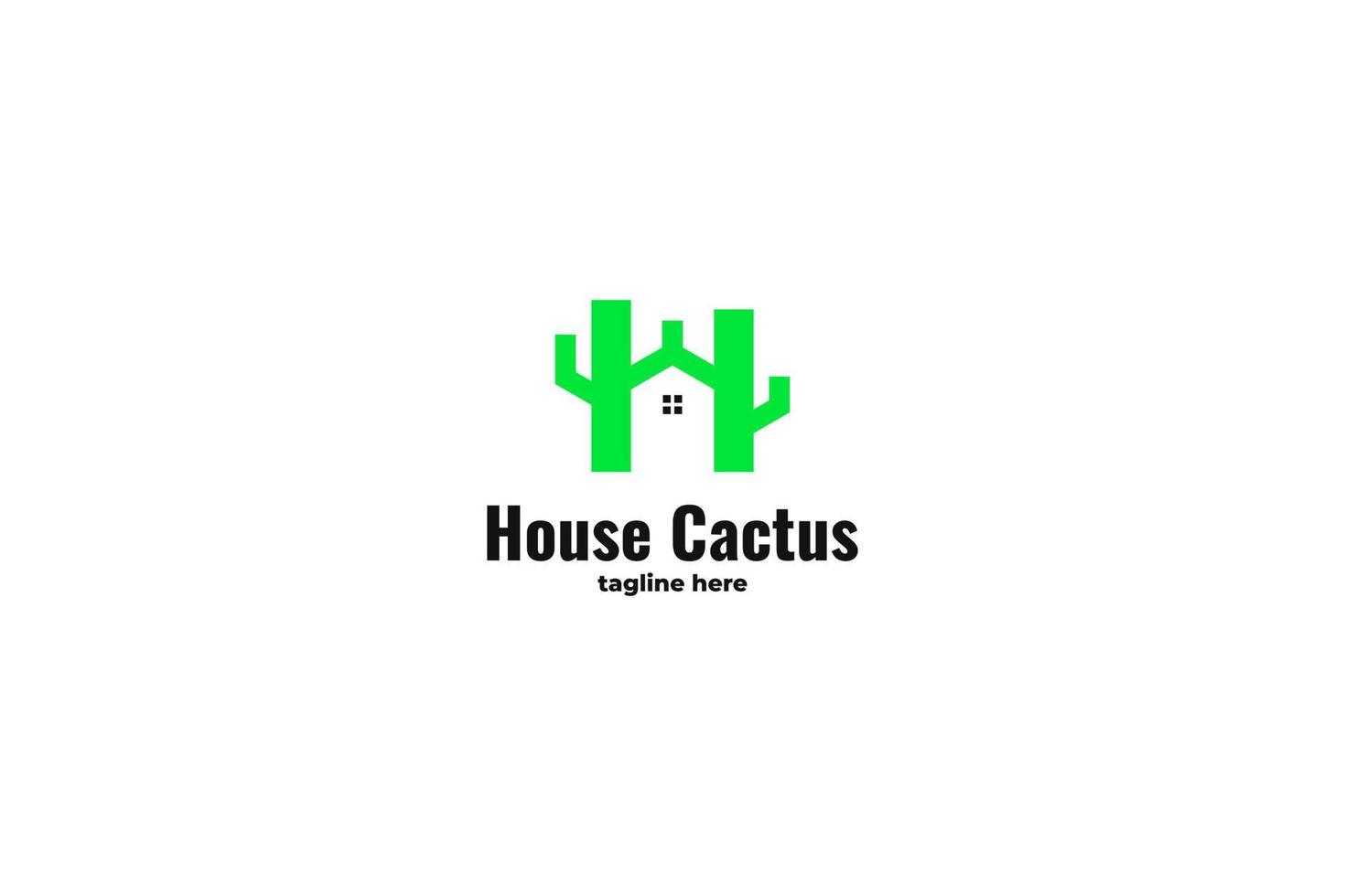vlak huis met cactus logo ontwerp vector illustratie idee