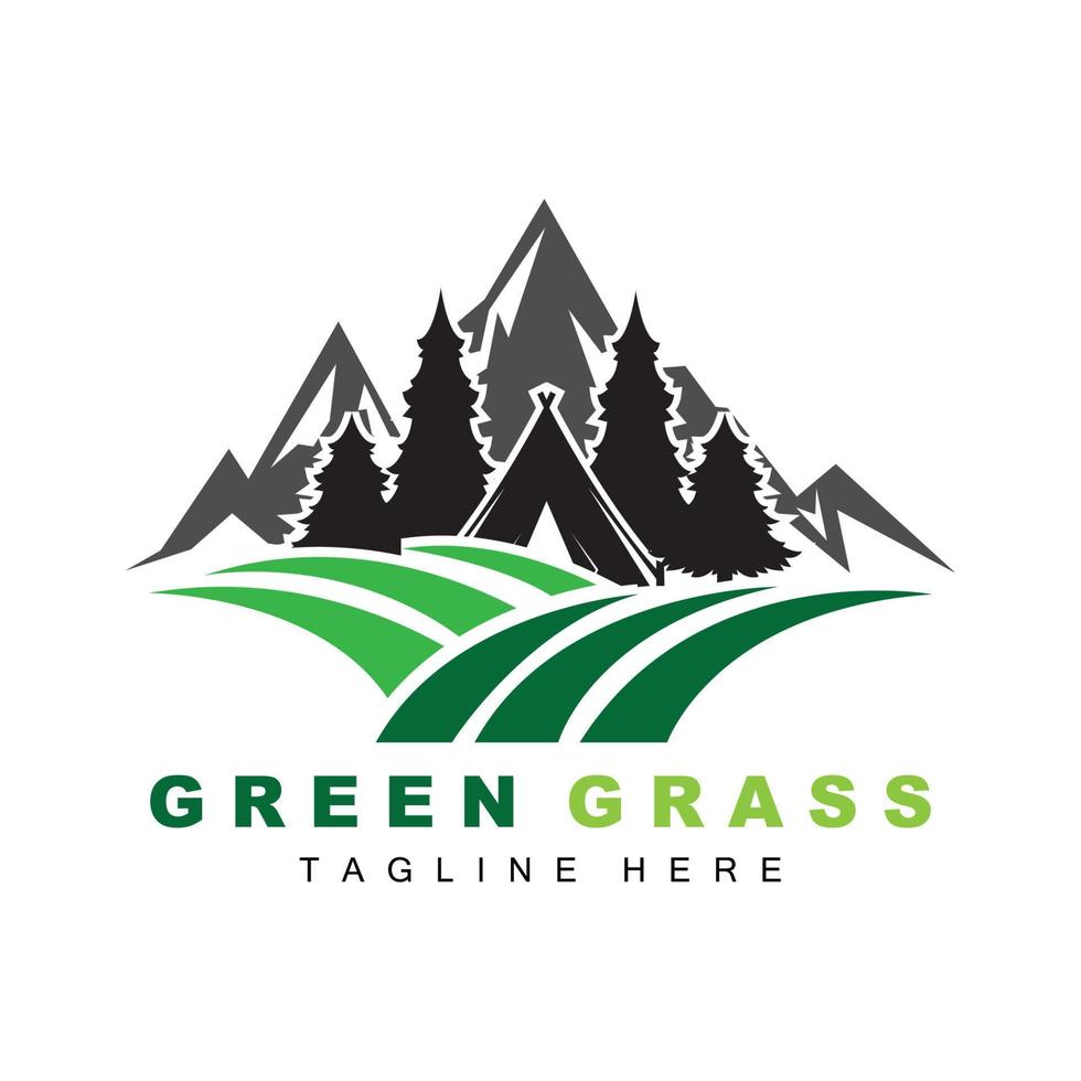 groen gras logo ontwerp, boerderij landschap illustratie, natuurlijk landschap vector