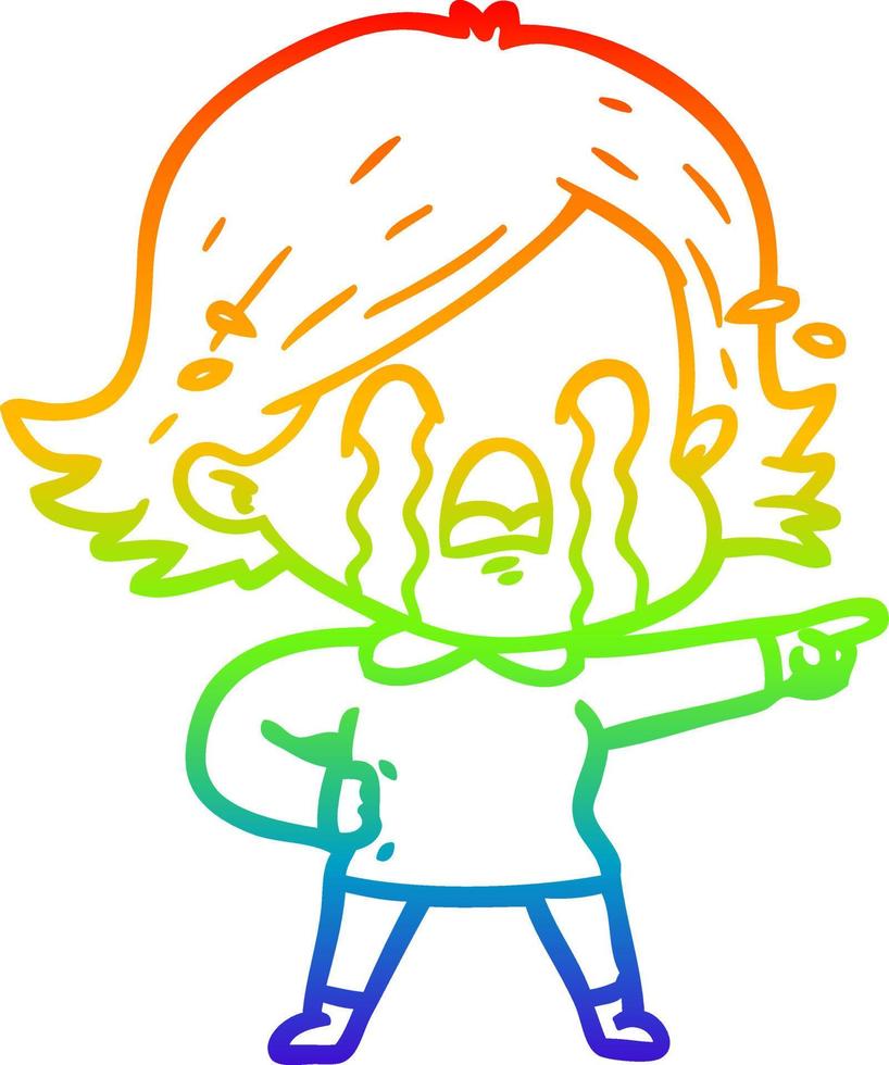 regenbooggradiënt lijntekening cartoon vrouw huilen vector