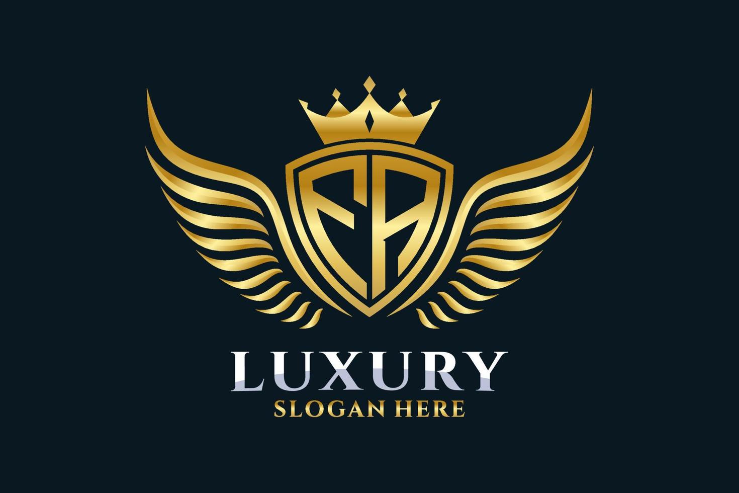 luxe Koninklijk vleugel brief fa kam goud kleur logo vector, zege logo, kam logo, vleugel logo, vector logo sjabloon.