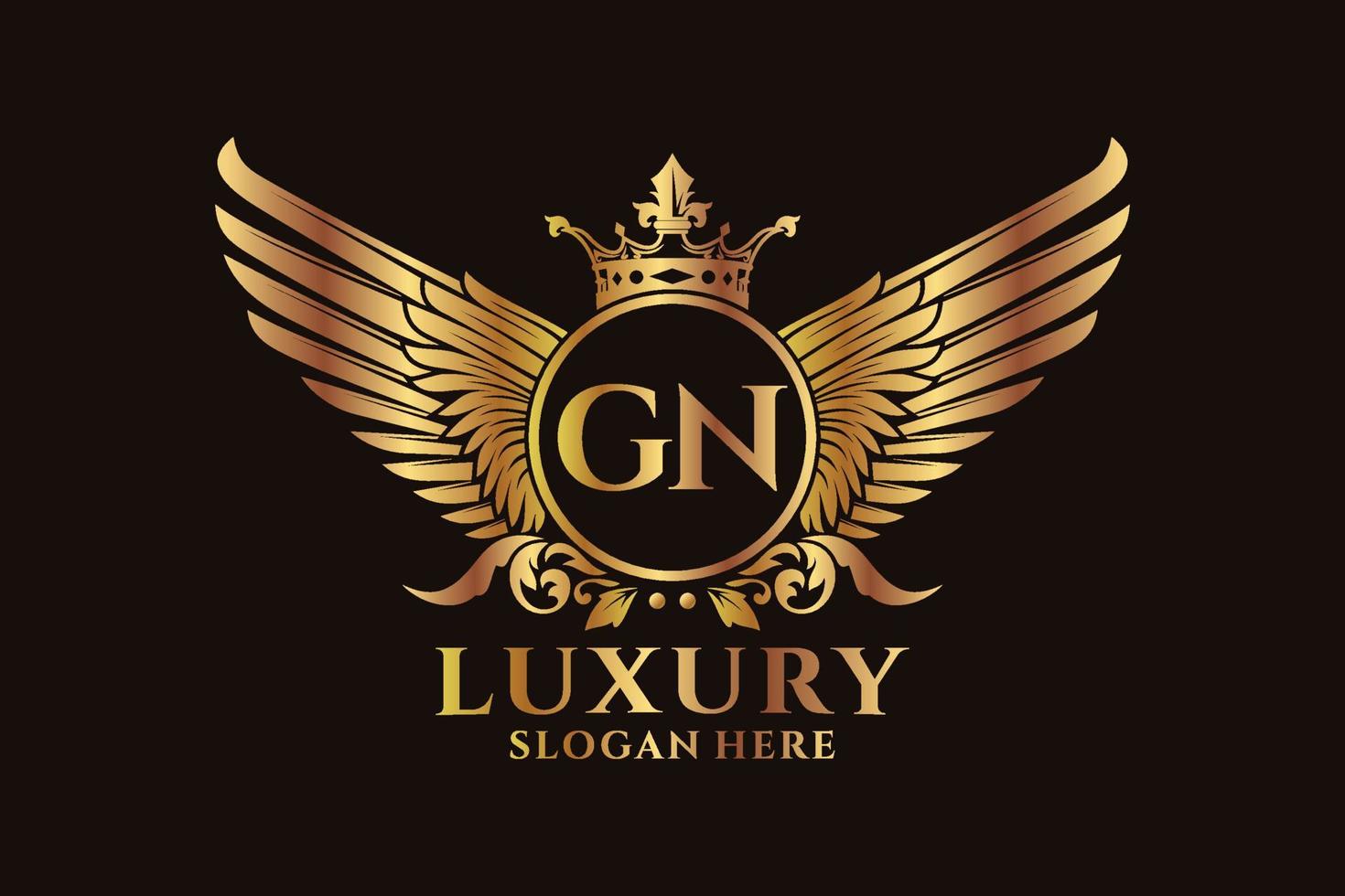 luxe Koninklijk vleugel brief gn kam goud kleur logo vector, zege logo, kam logo, vleugel logo, vector logo sjabloon.