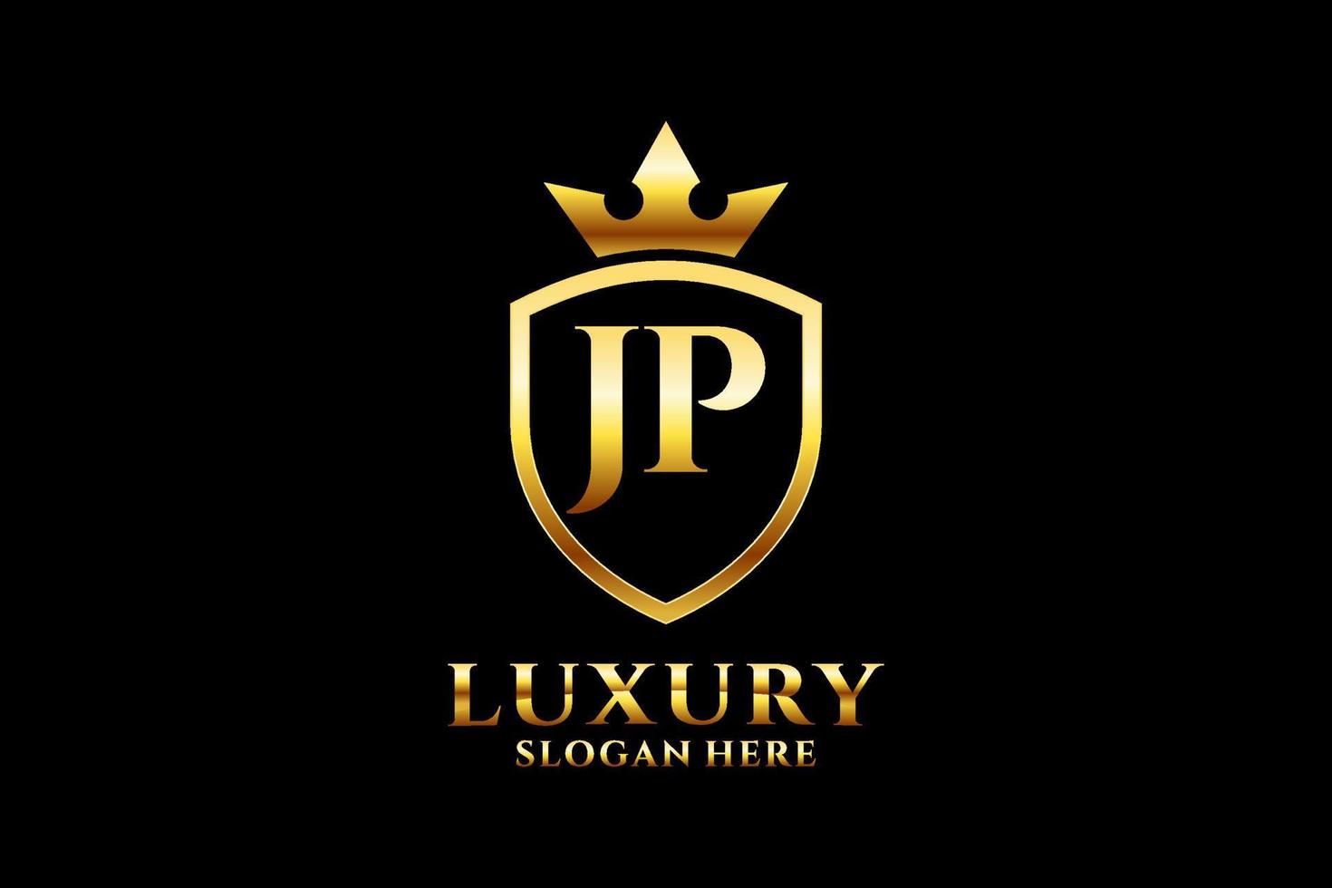 eerste jp elegant luxe monogram logo of insigne sjabloon met scrollt en Koninklijk kroon - perfect voor luxueus branding projecten vector