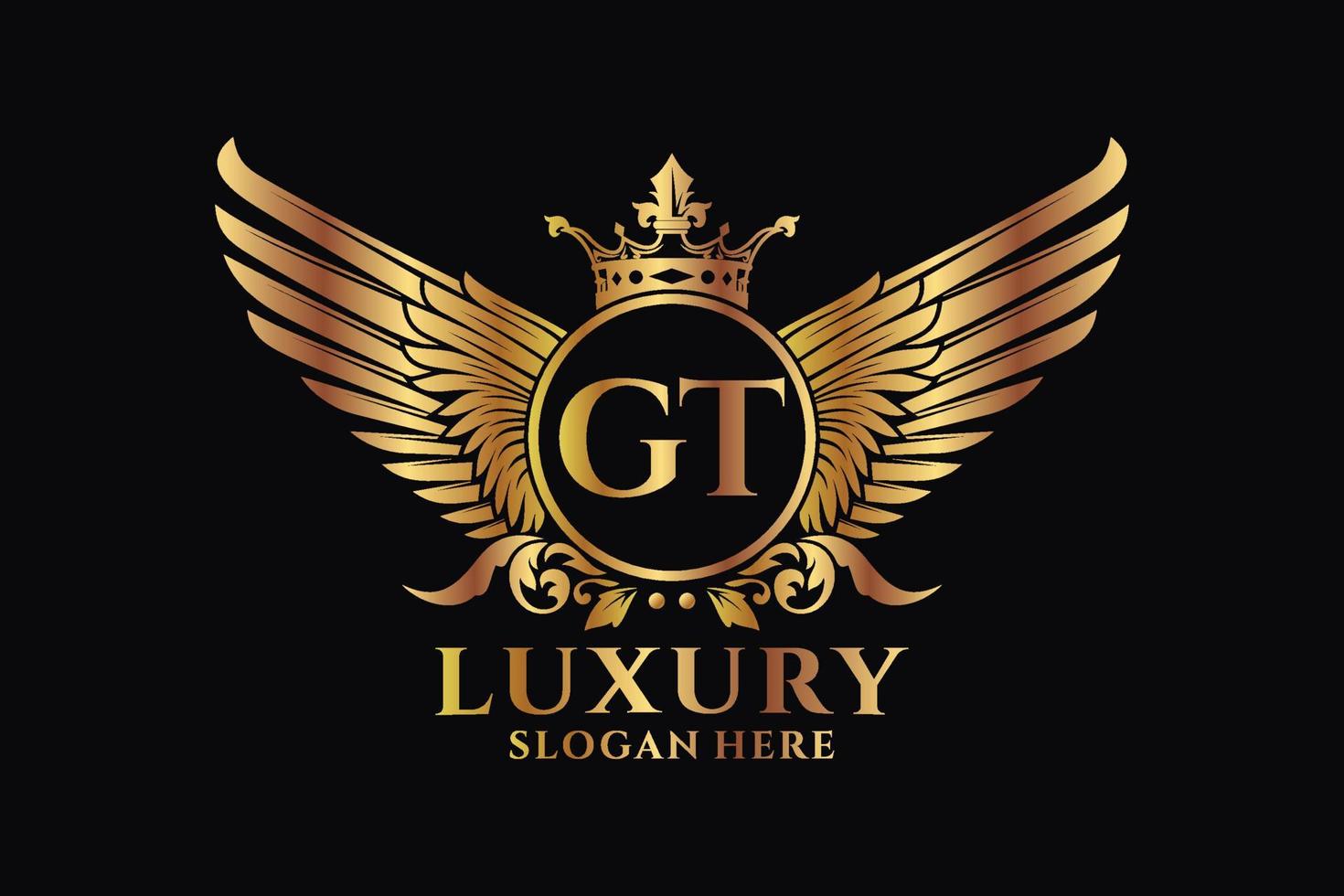 luxe Koninklijk vleugel brief gt kam goud kleur logo vector, zege logo, kam logo, vleugel logo, vector logo sjabloon.