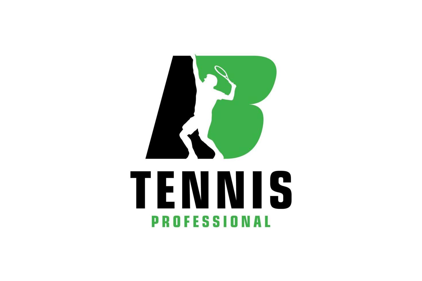 letter b met tennisspeler silhouet logo ontwerp. vectorontwerpsjabloonelementen voor sportteam of huisstijl. vector