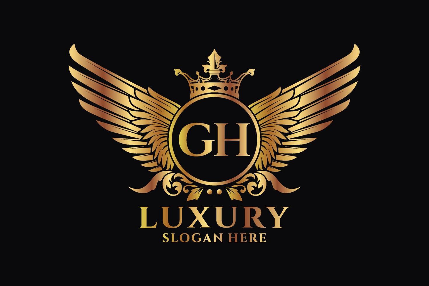 luxe Koninklijk vleugel brief gh kam goud kleur logo vector, zege logo, kam logo, vleugel logo, vector logo sjabloon.