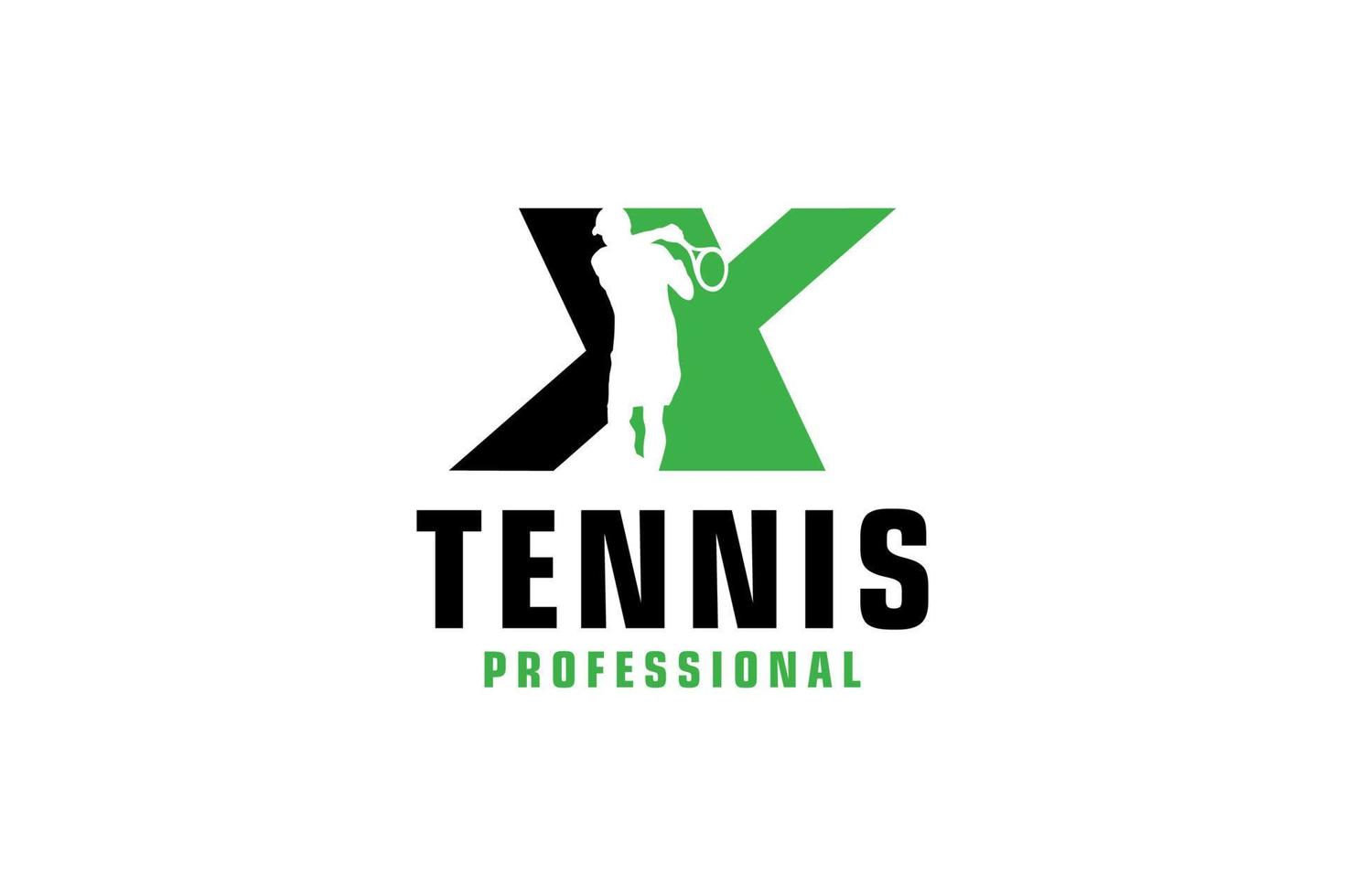 letter x met tennisspeler silhouet logo ontwerp. vectorontwerpsjabloonelementen voor sportteam of huisstijl. vector