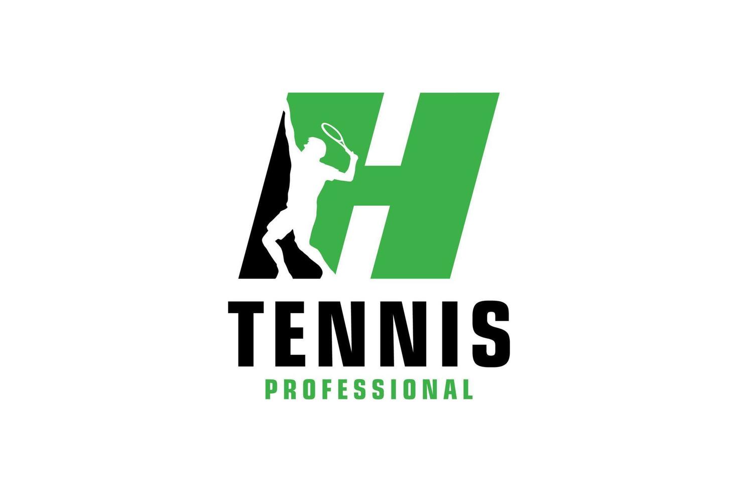 letter h met tennisspeler silhouet logo ontwerp. vectorontwerpsjabloonelementen voor sportteam of huisstijl. vector