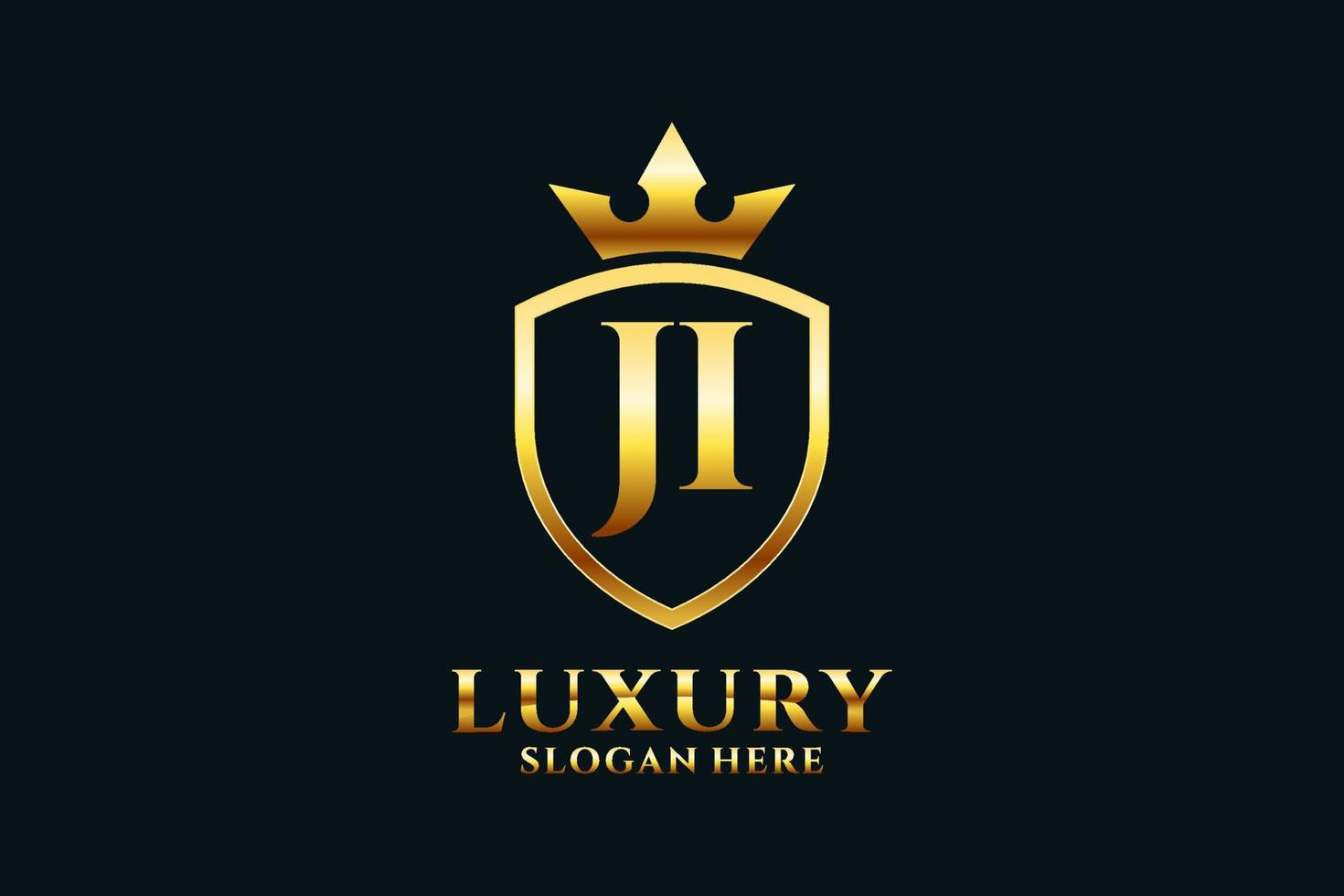 eerste ji elegant luxe monogram logo of insigne sjabloon met scrollt en Koninklijk kroon - perfect voor luxueus branding projecten vector