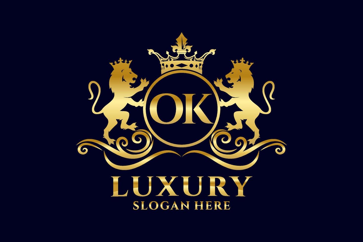eerste OK brief leeuw Koninklijk luxe logo sjabloon in vector kunst voor luxueus branding projecten en andere vector illustratie.