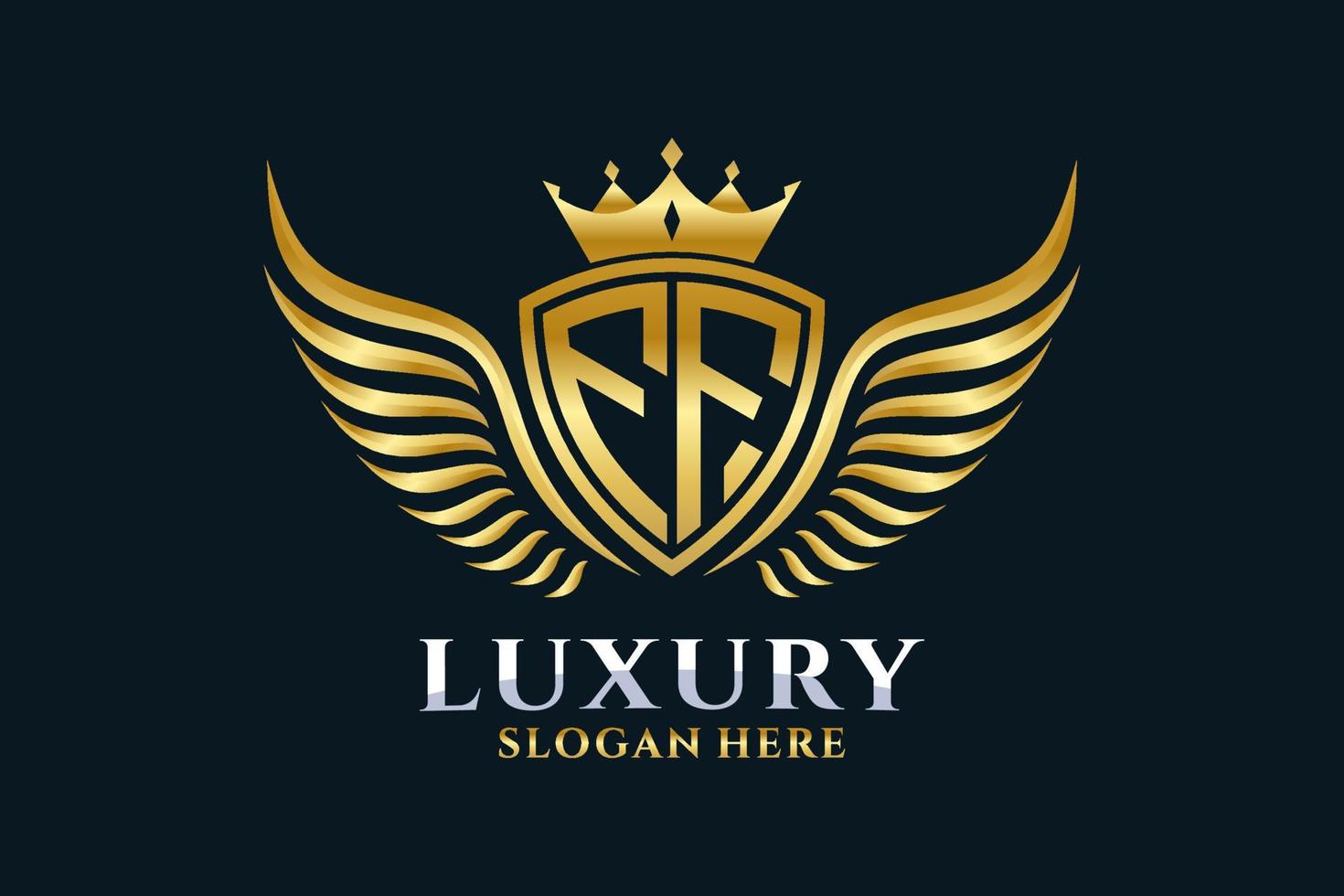 luxe Koninklijk vleugel brief ff kam goud kleur logo vector, zege logo, kam logo, vleugel logo, vector logo sjabloon.