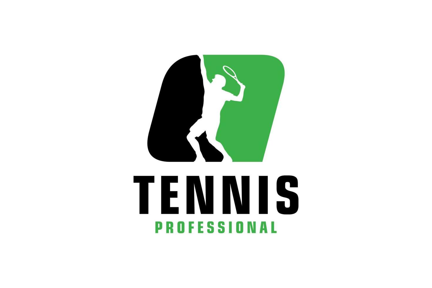 letter q met tennisspeler silhouet logo ontwerp. vectorontwerpsjabloonelementen voor sportteam of huisstijl. vector