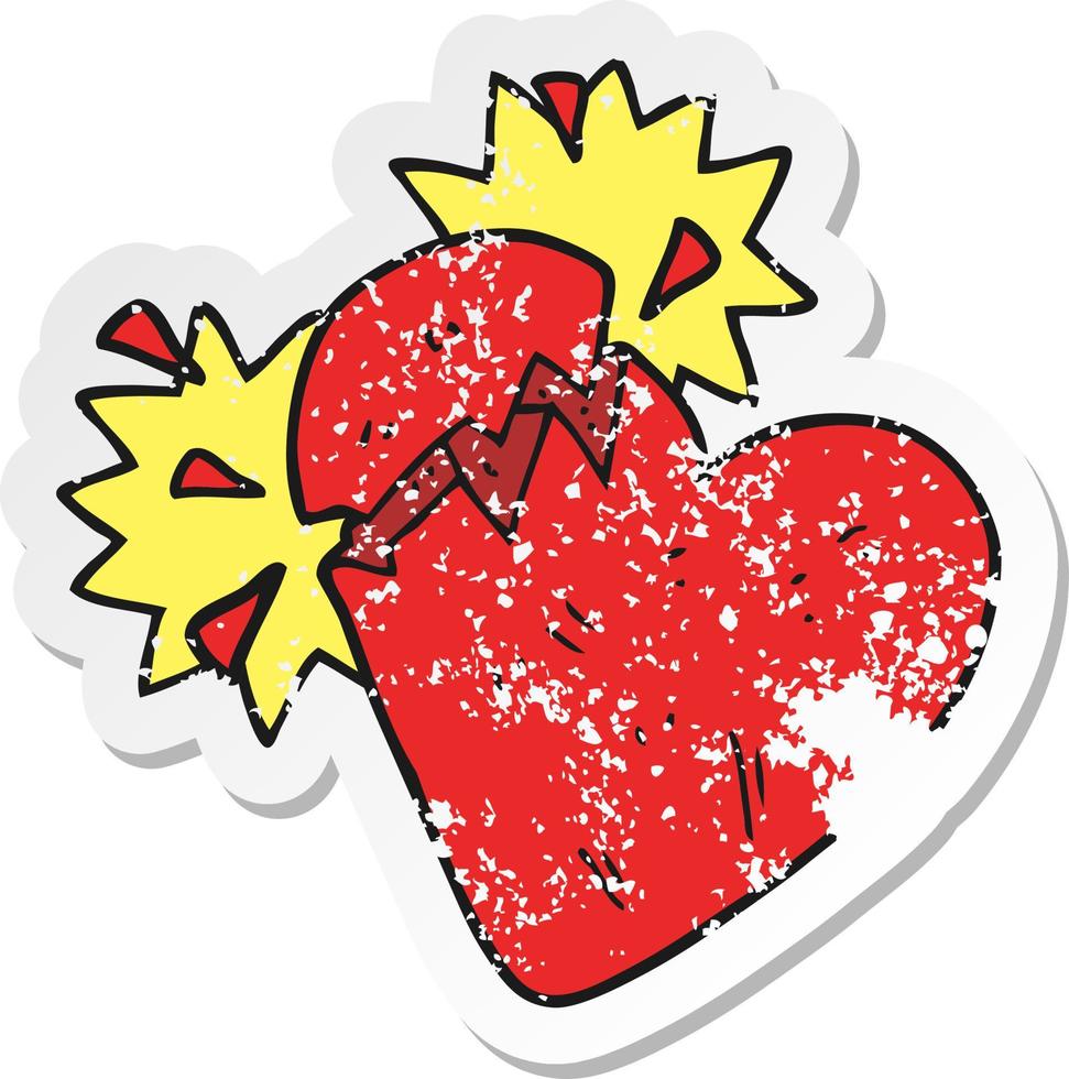 retro noodlijdende sticker van een cartoon gebroken hart vector