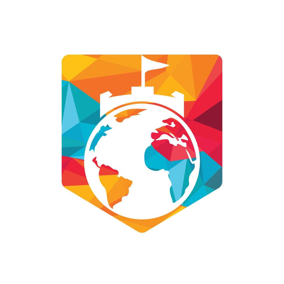 kasteel wereldbol vector logo ontwerp.