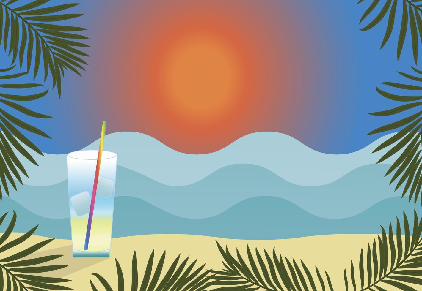 marinier zomer achtergrond met cocktail en palm takken. toerisme. ontspanning. vector