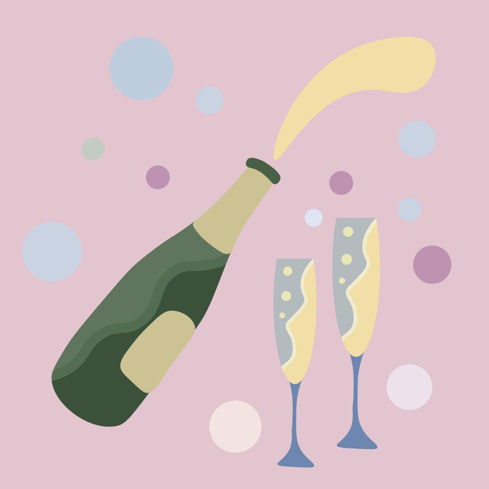 feestelijk achtergrond met Champagne en twee bril. uitnodiging kaart, groet kaart. bruiloft, verjaardag, nieuw jaar. vector